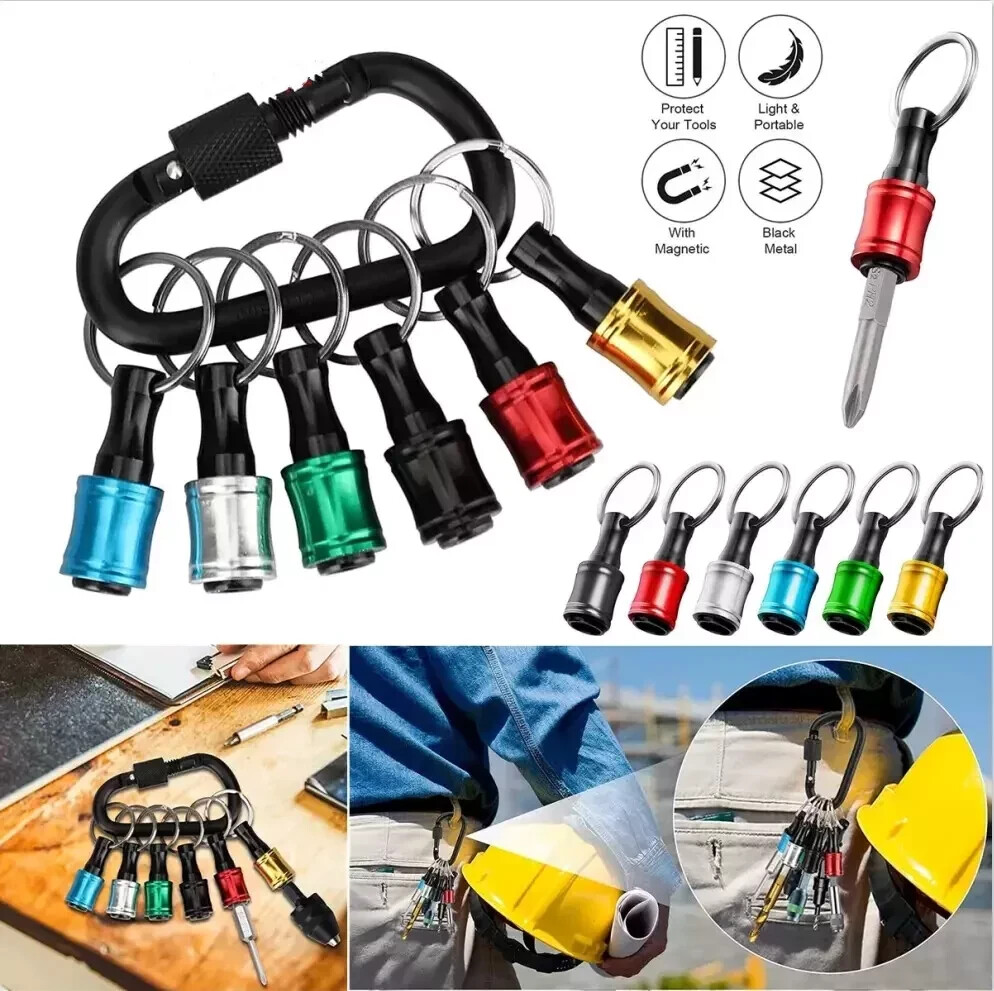 6Pcs 1/4″ Hex Shank Quick Release Keychain Screwdriver Drill Bit Holder Bits Set