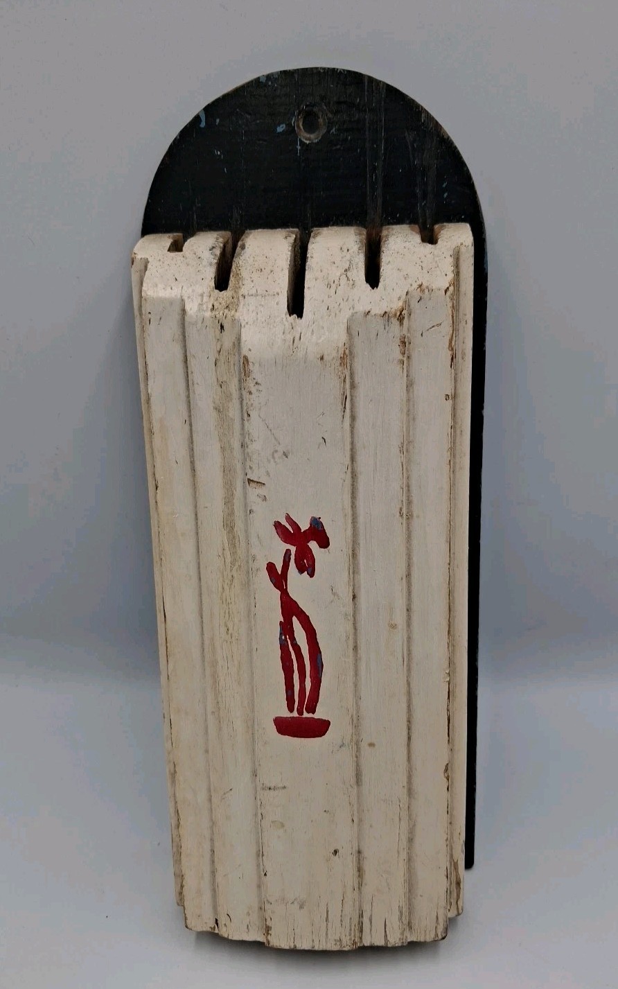 Vintage Nu Way Wooden Kitchen Knife Holder Black & White, 5 Slots, Moderate Wear