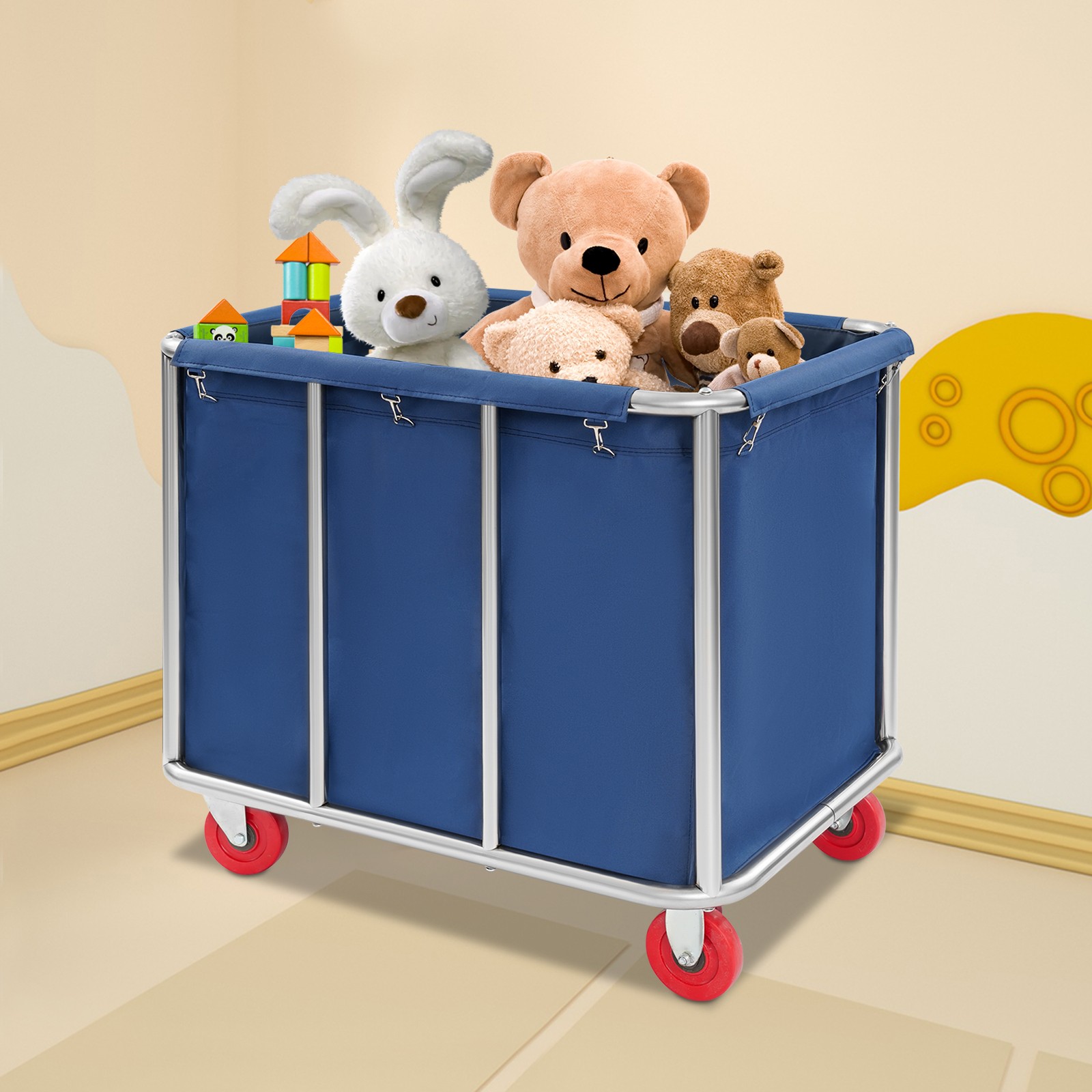 35.43*25.6*31.5in Blue Commercial Laundry Cart With Wheels For Hotel, Warehouses