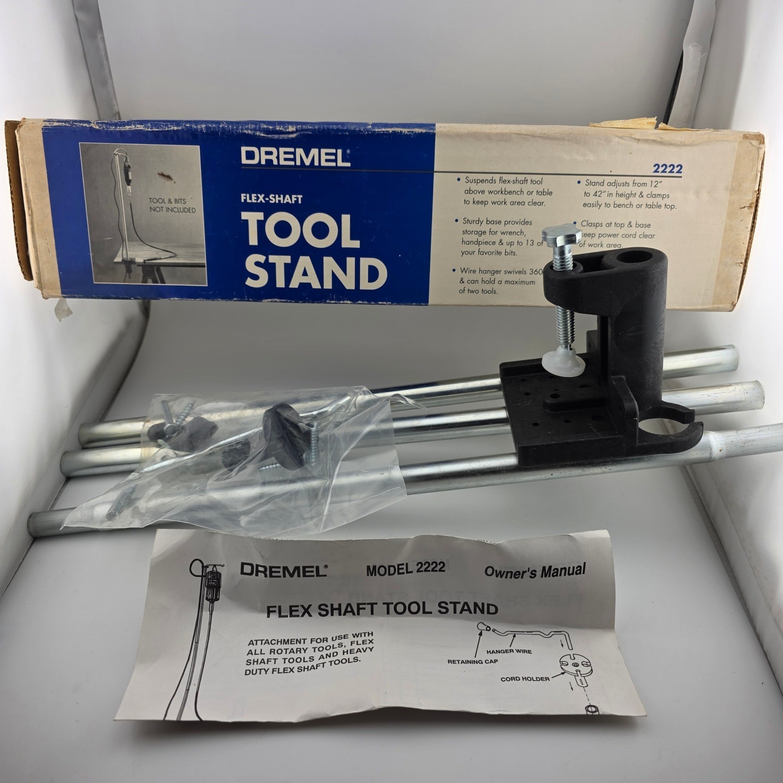 Dremel Flex-Shaft Tool Stand Model 2222 Adjustable Height Silver Black