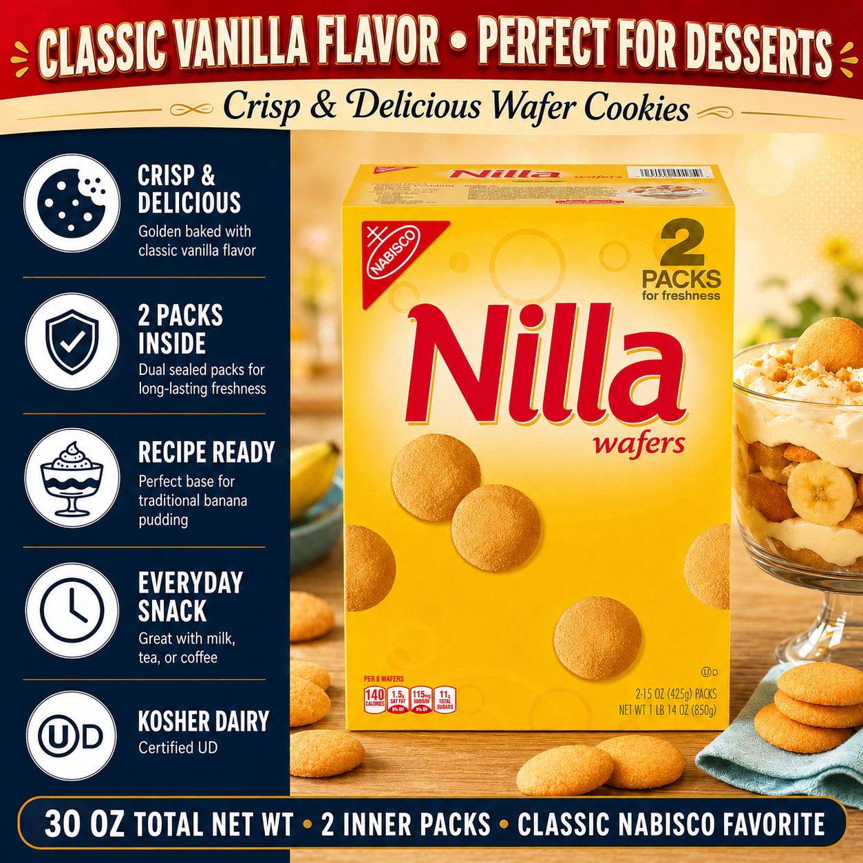 Nilla Wafers Cookies, 15 oz, 2 Count