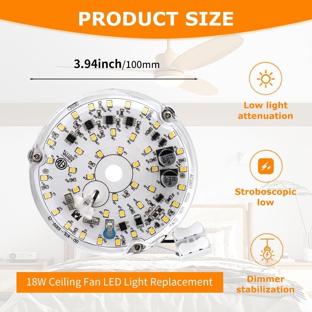 4 Inch Ceiling Fan LED Light Replacement 6000K 18W LED Retrofit Kit Dimmable