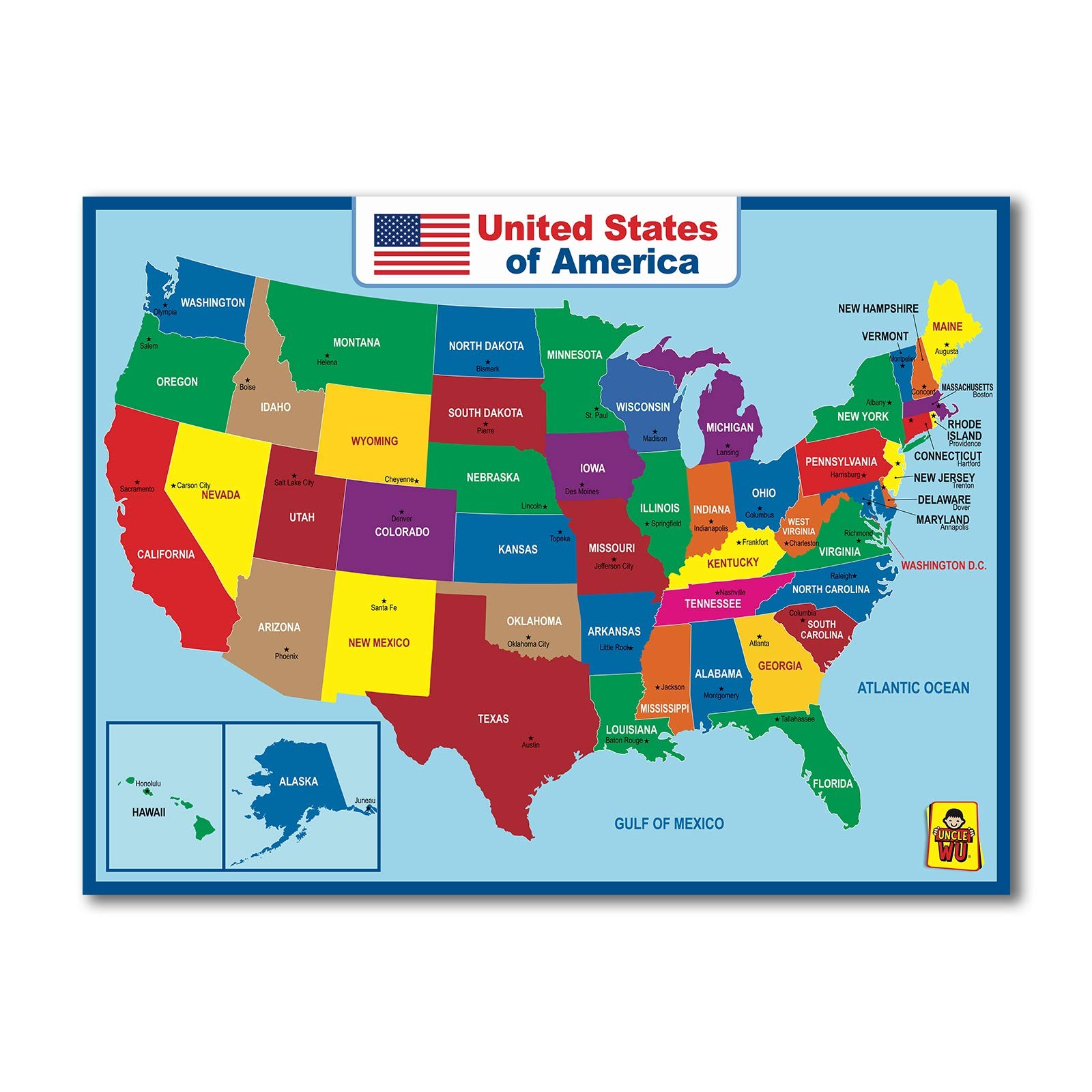 United State Map Laminated Poster -Double Side Educational Poster For Kids/Adult