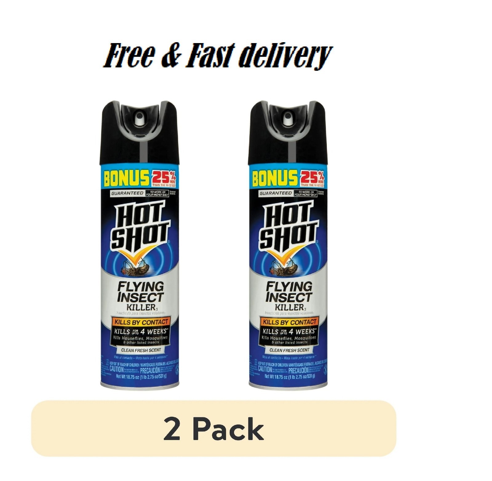 2 pack Hot Shot Flying Insect Killer Aerosol Spray, Clean Fresh Scent, 18.75 OZ