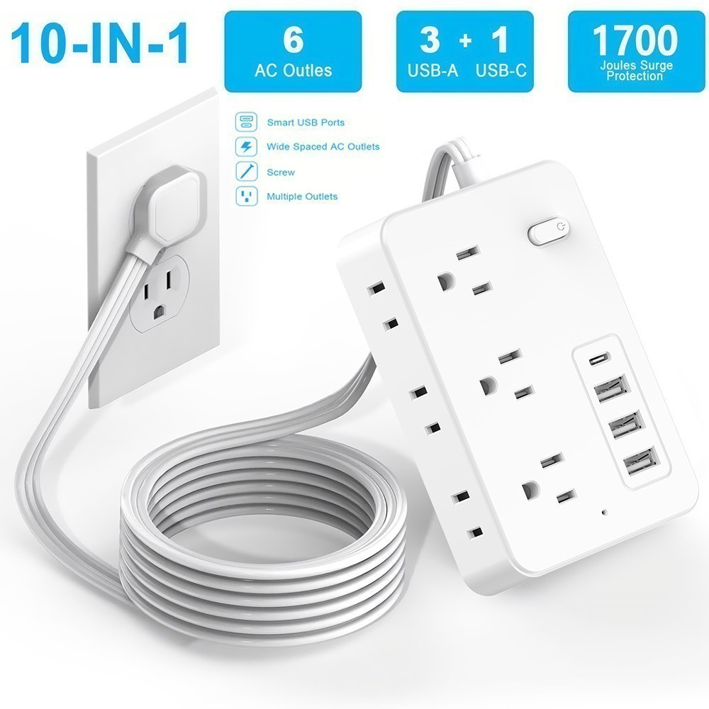 US Wall Power Strip Surge Protector 6/8 AC Outlets with 3 USB Ports +Type C Port