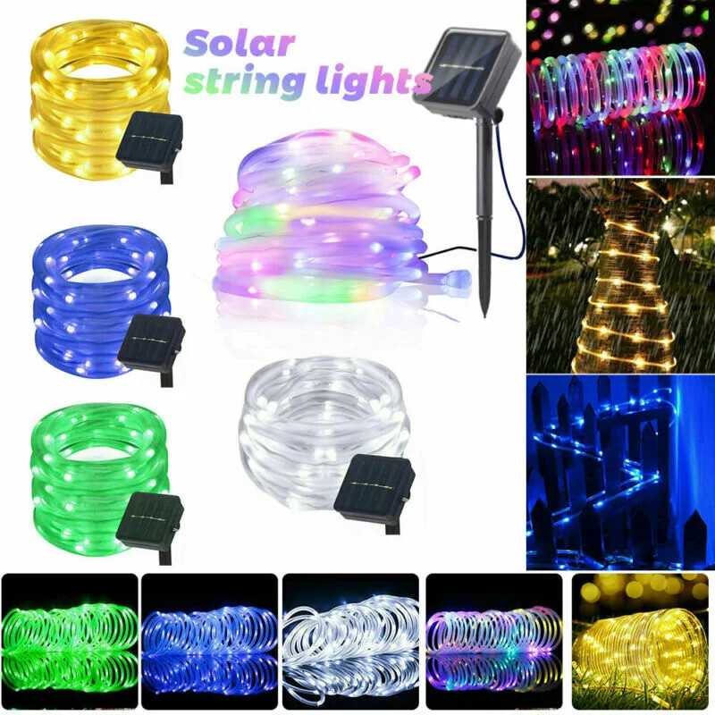 Solar Powered Led Rope Patio String Fairy Lights Waterproof Outdoor Garden Decor