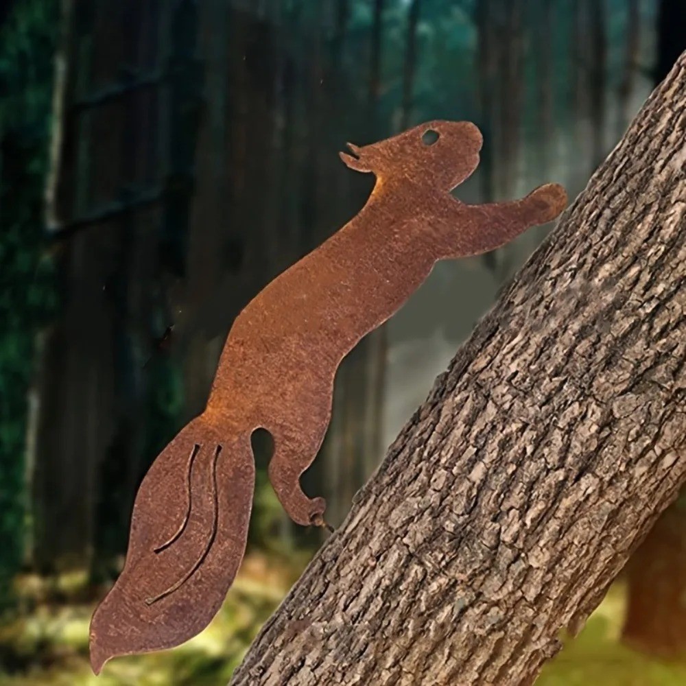 Rusty Squirrel Branch Insert – Unique Tree Decor for Garden, Patio & Outdoor Spa