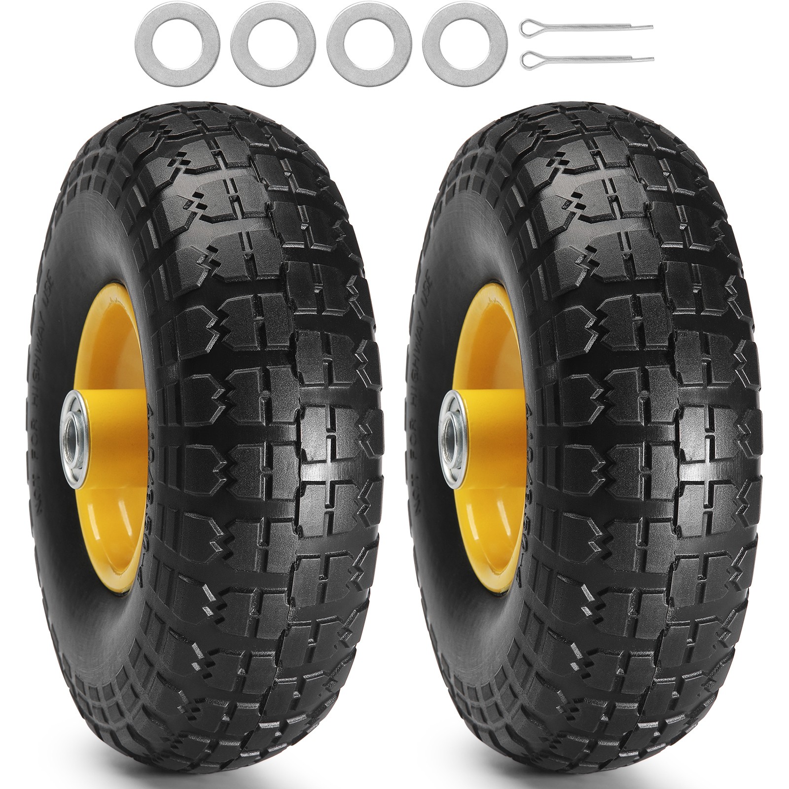 VEVOR Solid PU Run-Flat Tire Wheel Flat Free Tubeless Tire 10″ 2-Pack 400 lbs