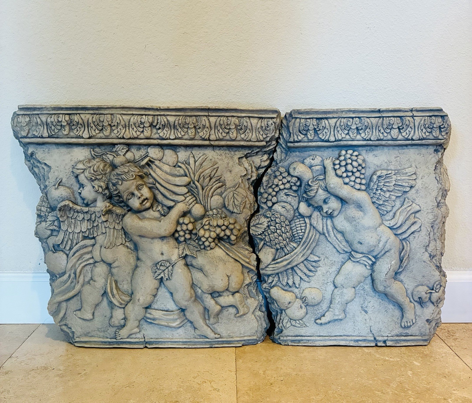 3D Cherub Plaster Cast Stone 2 Piece Indoor/Outdoor Decor Wall Plaques 32″ x 17″