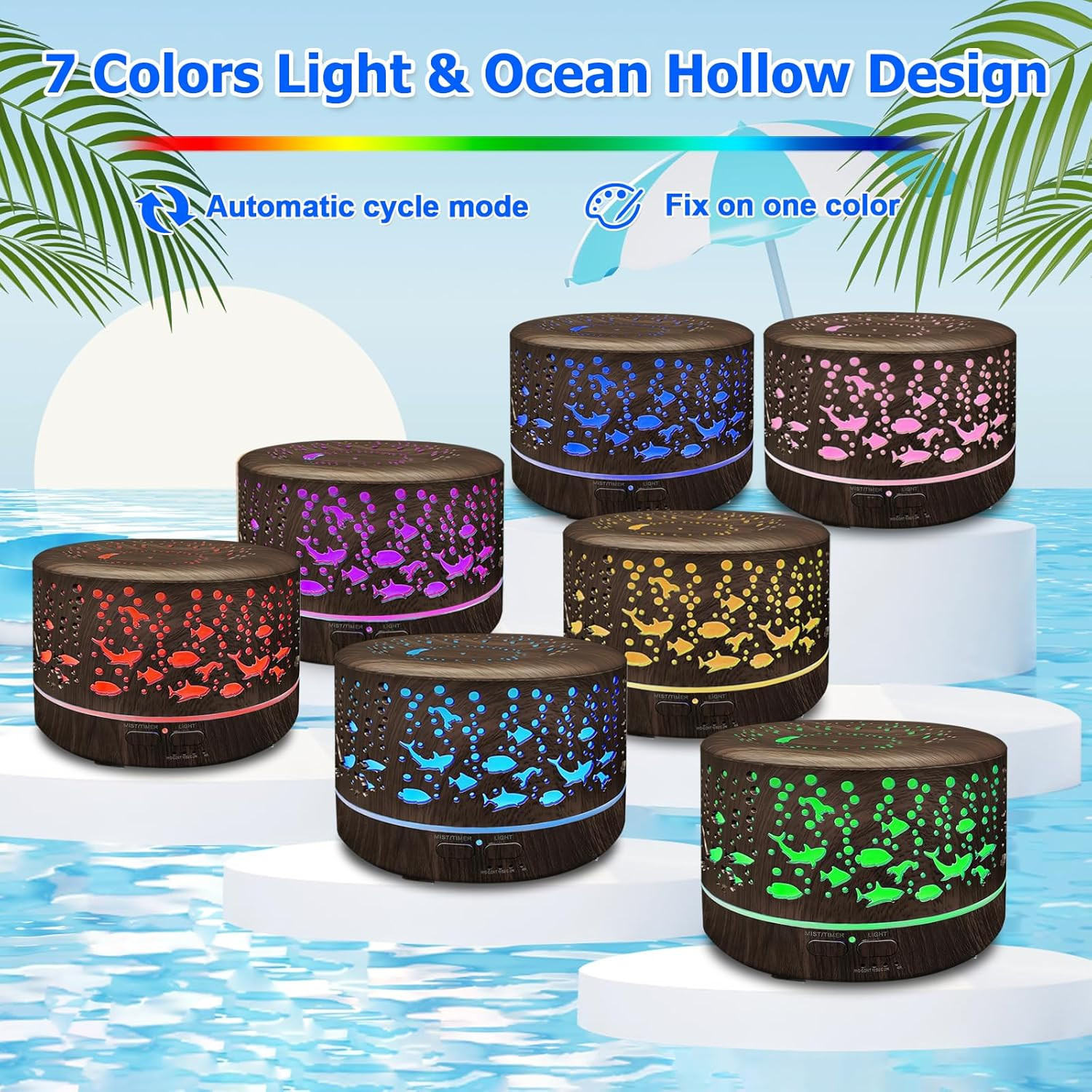 Large Essential Oil Diffuser with Remote, 600ml, 7 Colors, Auto Off