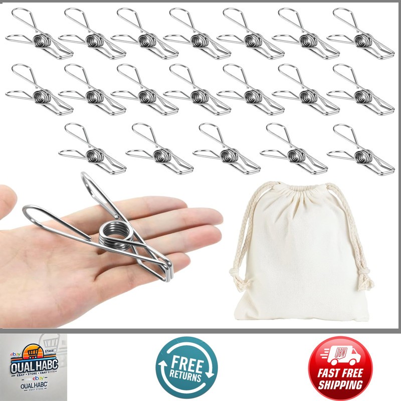 20 Pack Heavy Duty Stainless Steel Clothespins 3.4in Rust Proof Laundry Clips
