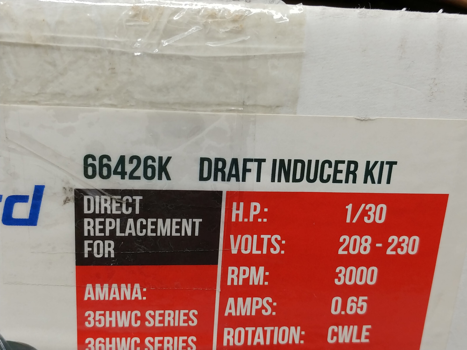 Packard 66426k Draft Inducer Motor Kit 208-230v 60hz 1-phase 0.65a 1/30hp
