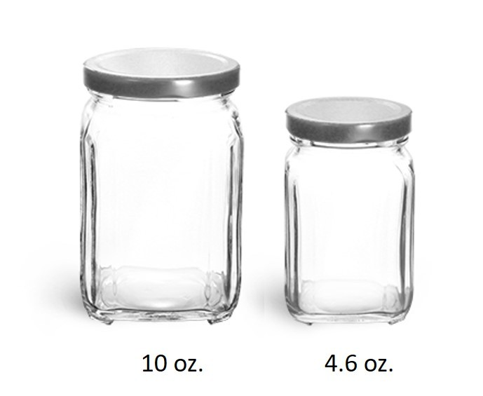 Victorian Style Square Glass Jars Set of 6 pc. 4.6 ounces w/ WHITE Tin Lid NEW