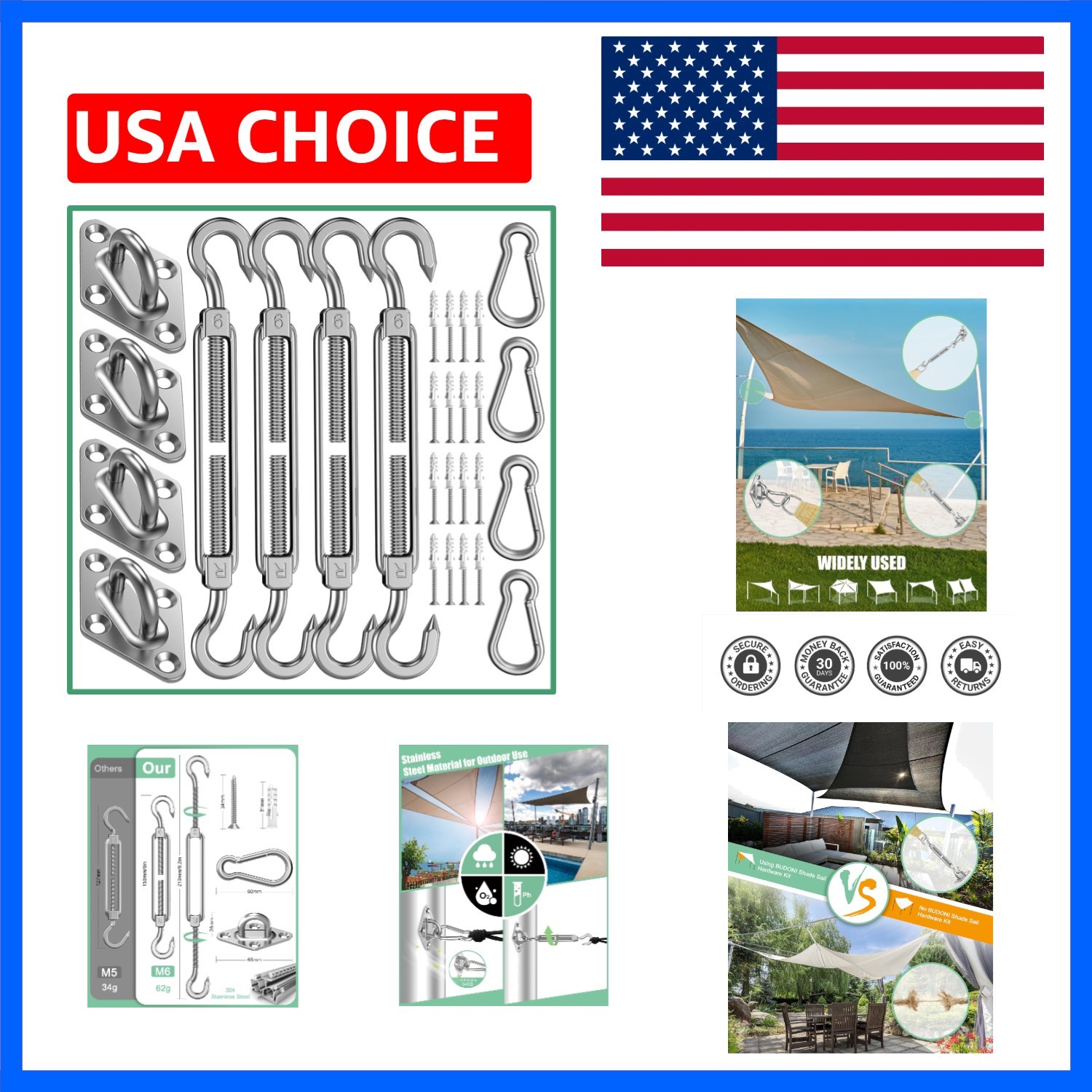 Sun Shade Sail Hardware Kit: 6 Inch Stainless Steel Sun Sail Hardware Kit for…
