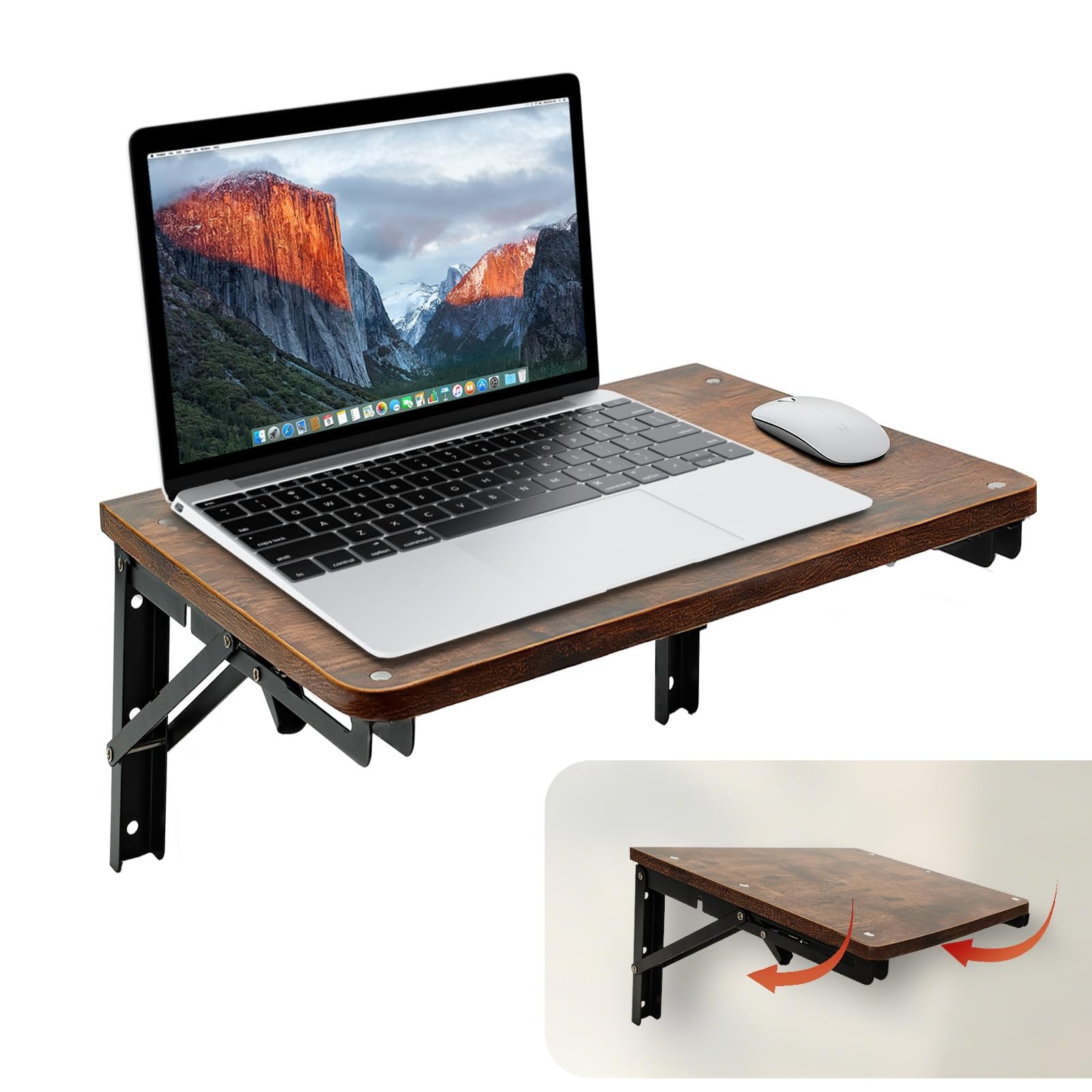 Folding Shelf Wall Mounted Rustic Wooden Table Fold Down Desk HeavyDuty 55lbs