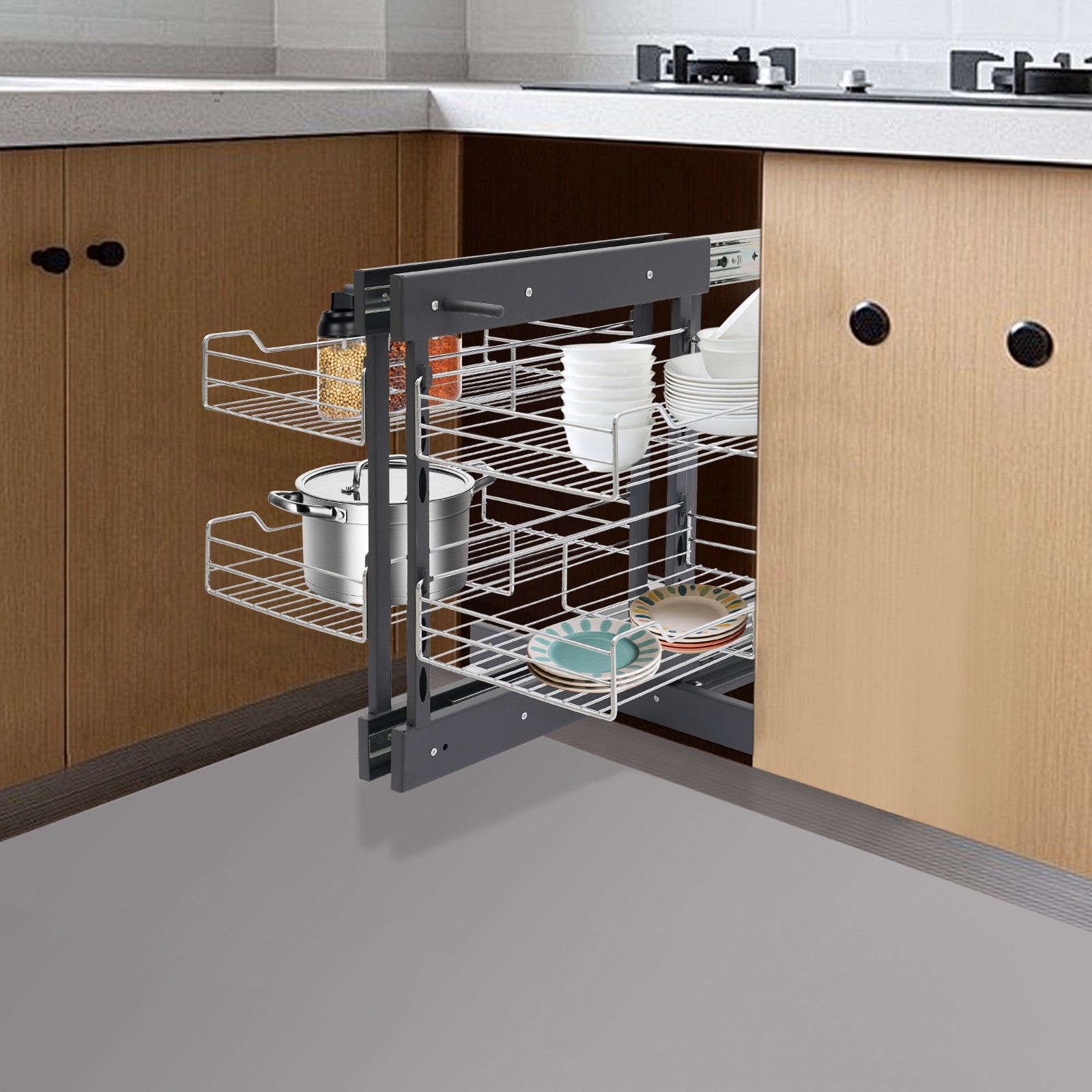 Pull-out Cupboard Organizer Pantry Shelves Kitchen Storage Shelf Holding Rack