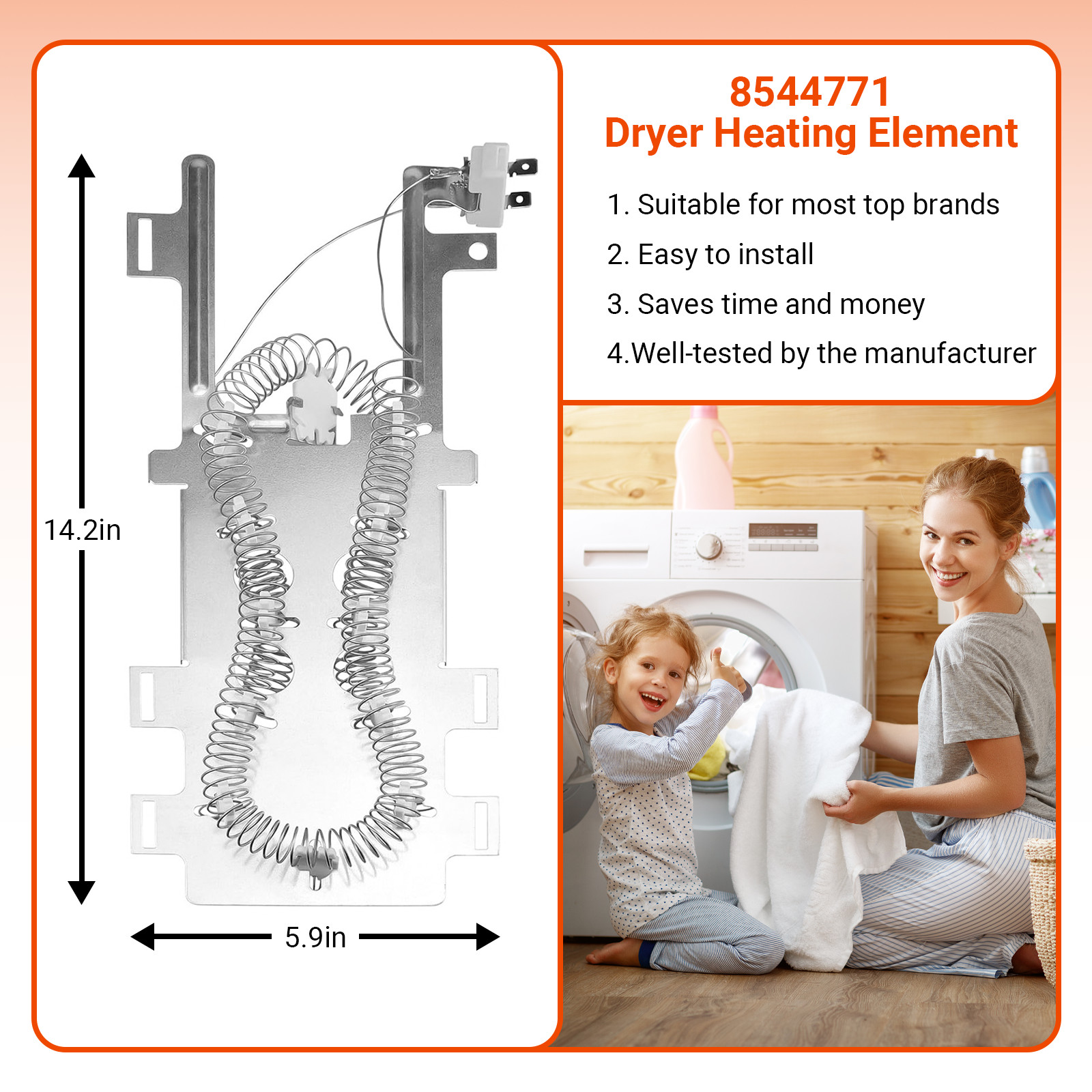 2 Pack 8544771 Dryer Heater Heating Element Fits For Whirlpool Kenmore WP8544771