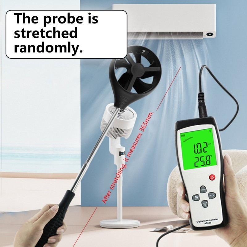 Digital Anemometer 0.3-45m/s Ranges LCD Display For HVAC Outdoor Industrial Use