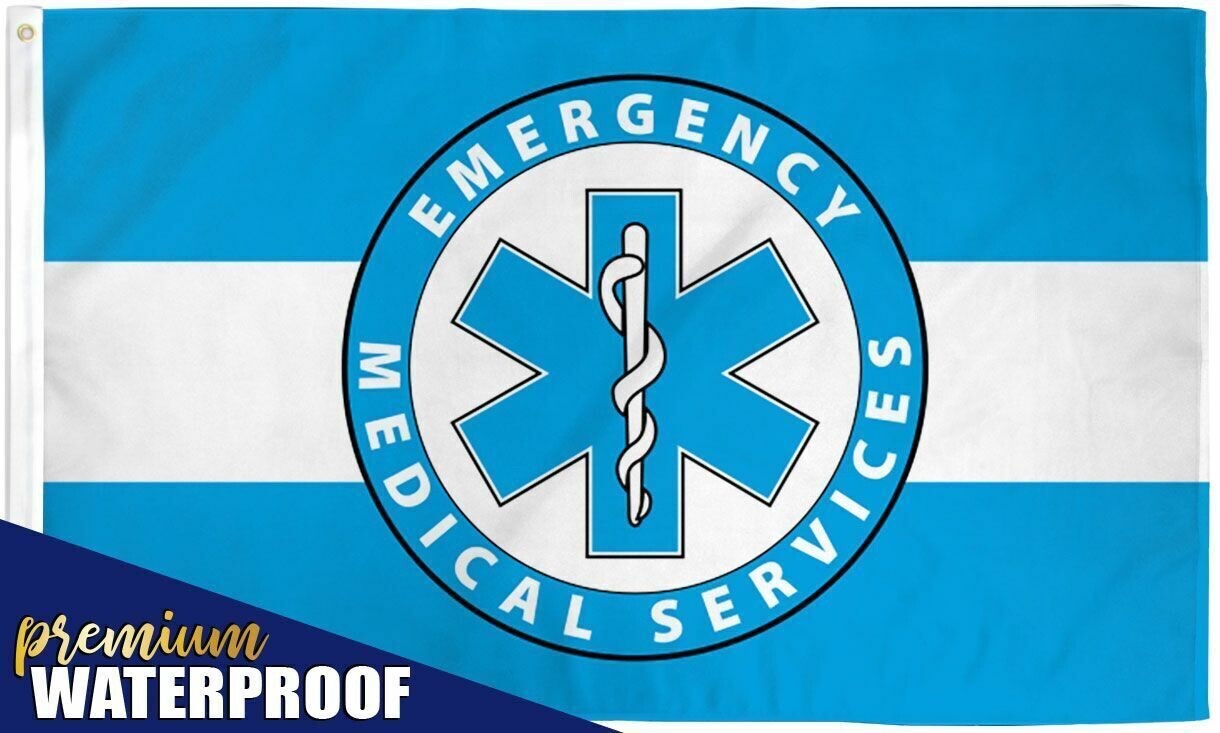“EMERGENCY MEDICAL SERVICES WHITE LINE” premium waterproof flag 3×5 ft poly EMS