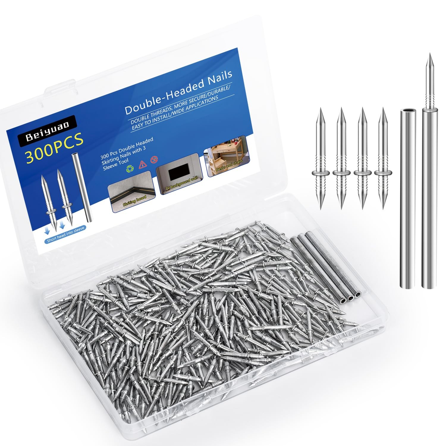 300 Count Double Headed Skirting Nails Dual Direction Nails for Wooden Baseb