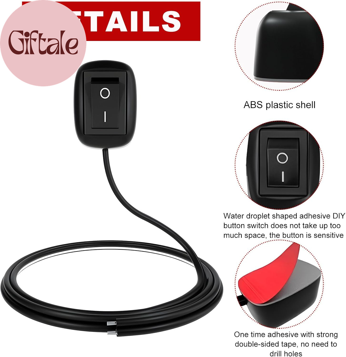 Car Push Button Switch, Paste Type DIY Car Switch, Universal DC 12V Switch with