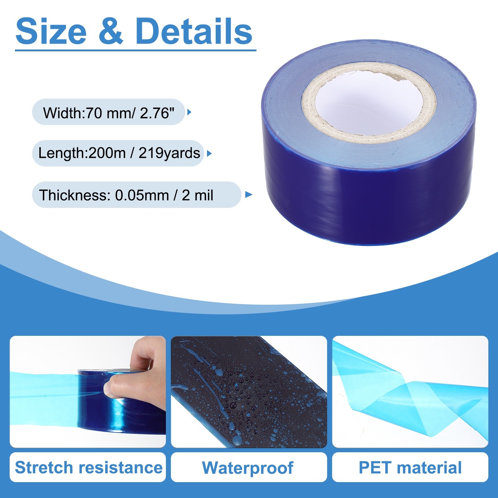 2.8 in x 656 ft Removable Scratch Protective Film Tape High Stickiness, Blue