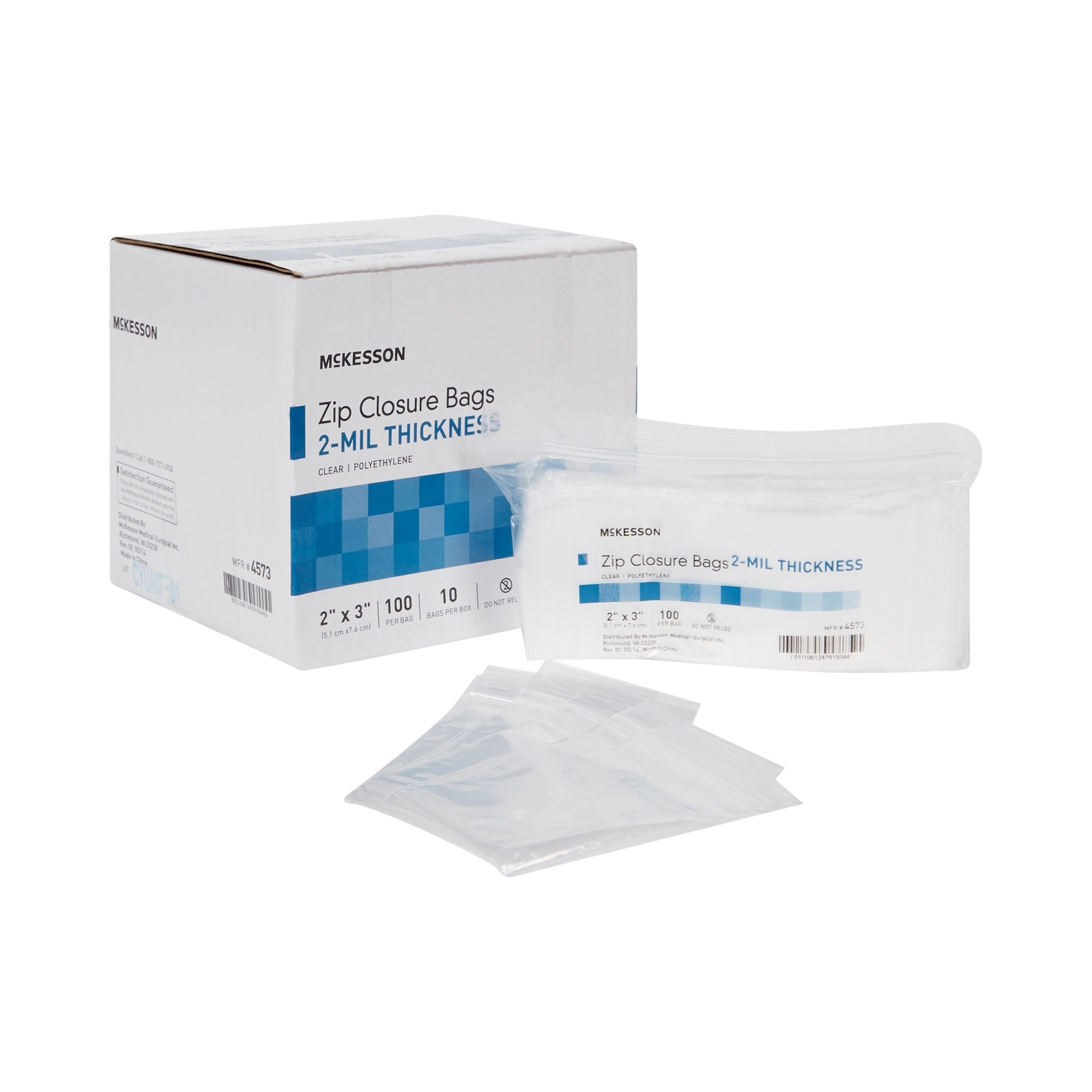 McKesson Zipper Closure Reclosable Bag 2 x 3″ 2 mil Polyethylene 4573 100 Ct