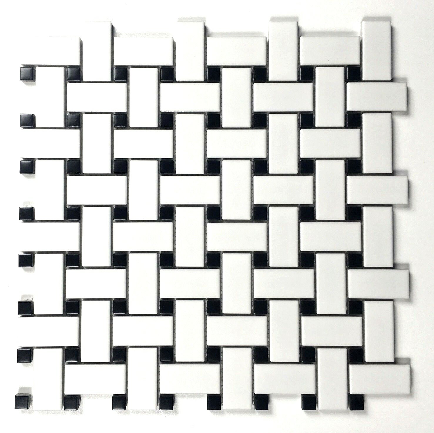 White and Black 1×2″ Matte Basketweave Porcelain Mosaic Floor Backsplash Bath