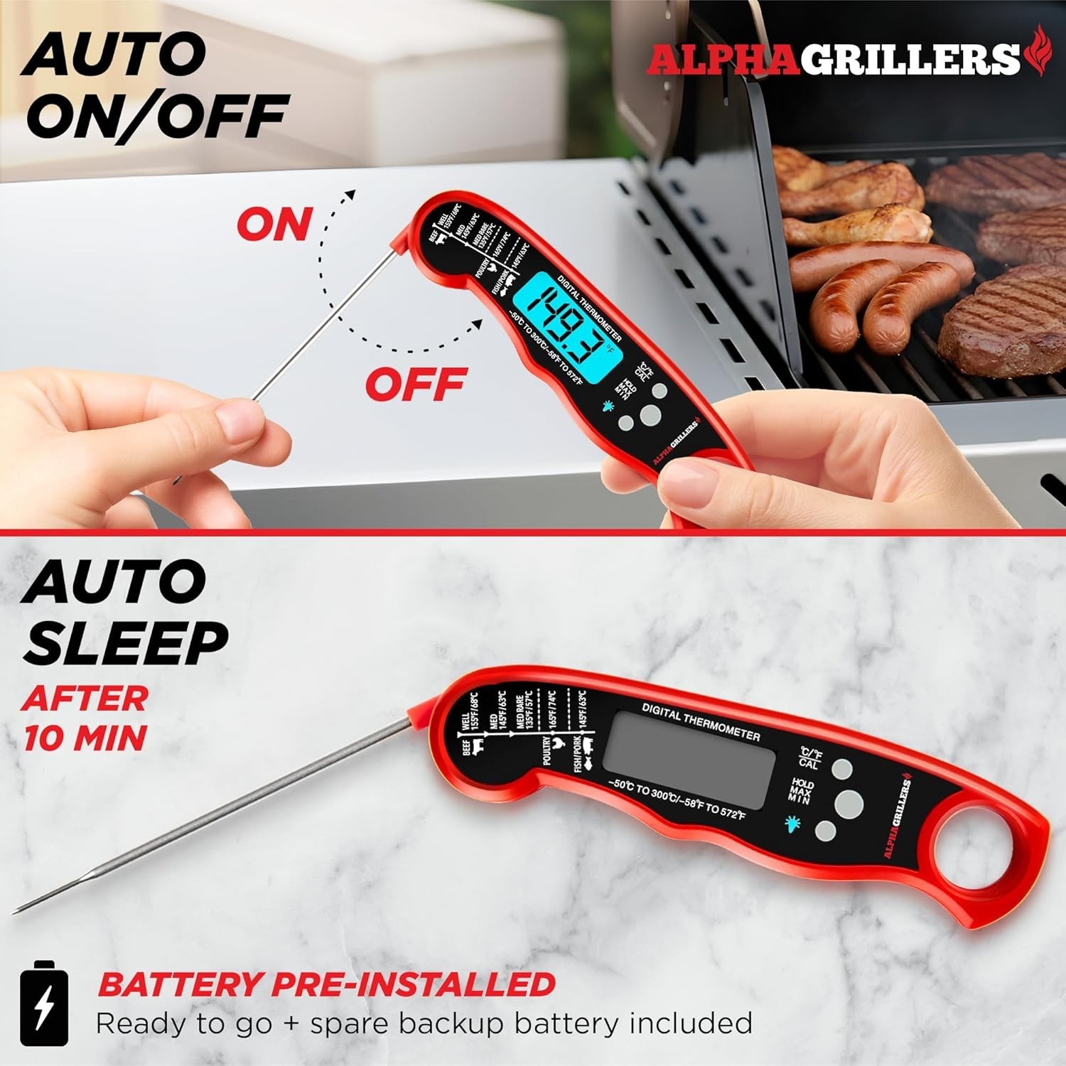 Digital Meat Thermometer with Temperature Range from 1 to 300 Degrees Fahrenheit
