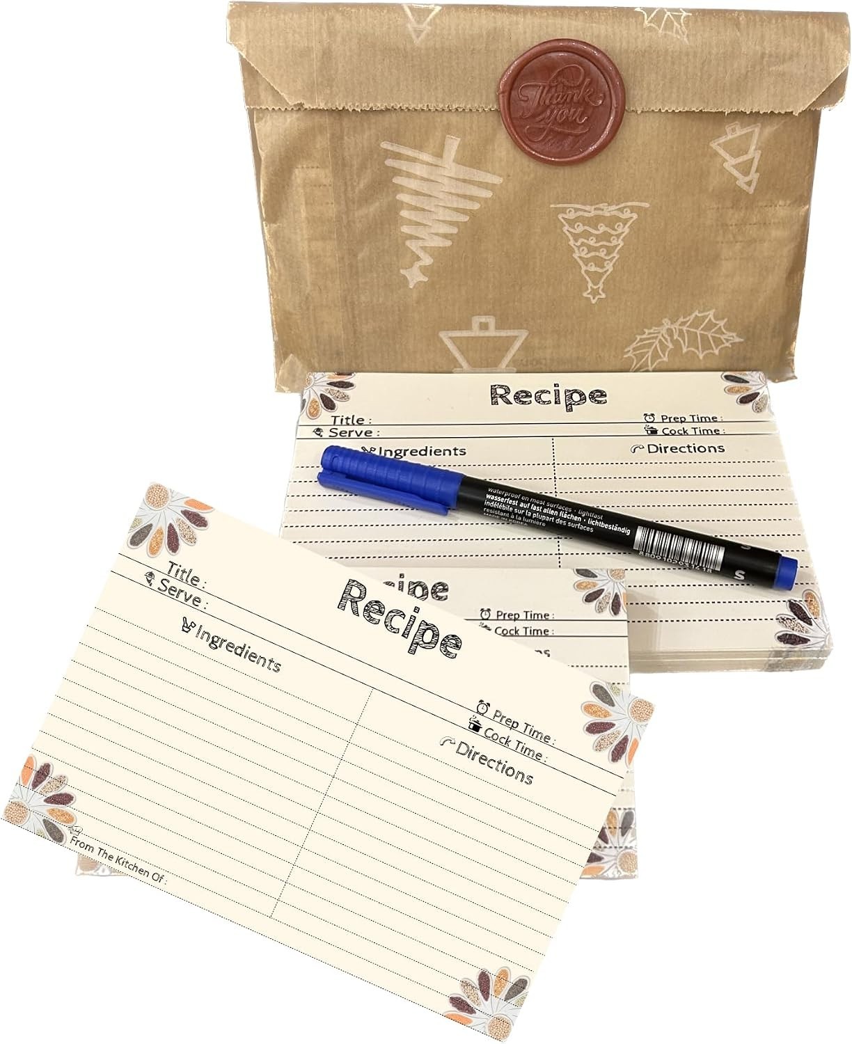 Customizable 4×6 Recipe Cards Set – 40 Blank Cards & Artisan Gift Pen Included