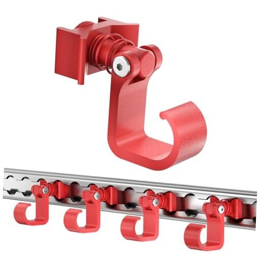 4 Pack L Track Hooks with Single Stud Fitting, Spring-Loaded Adjustable Red