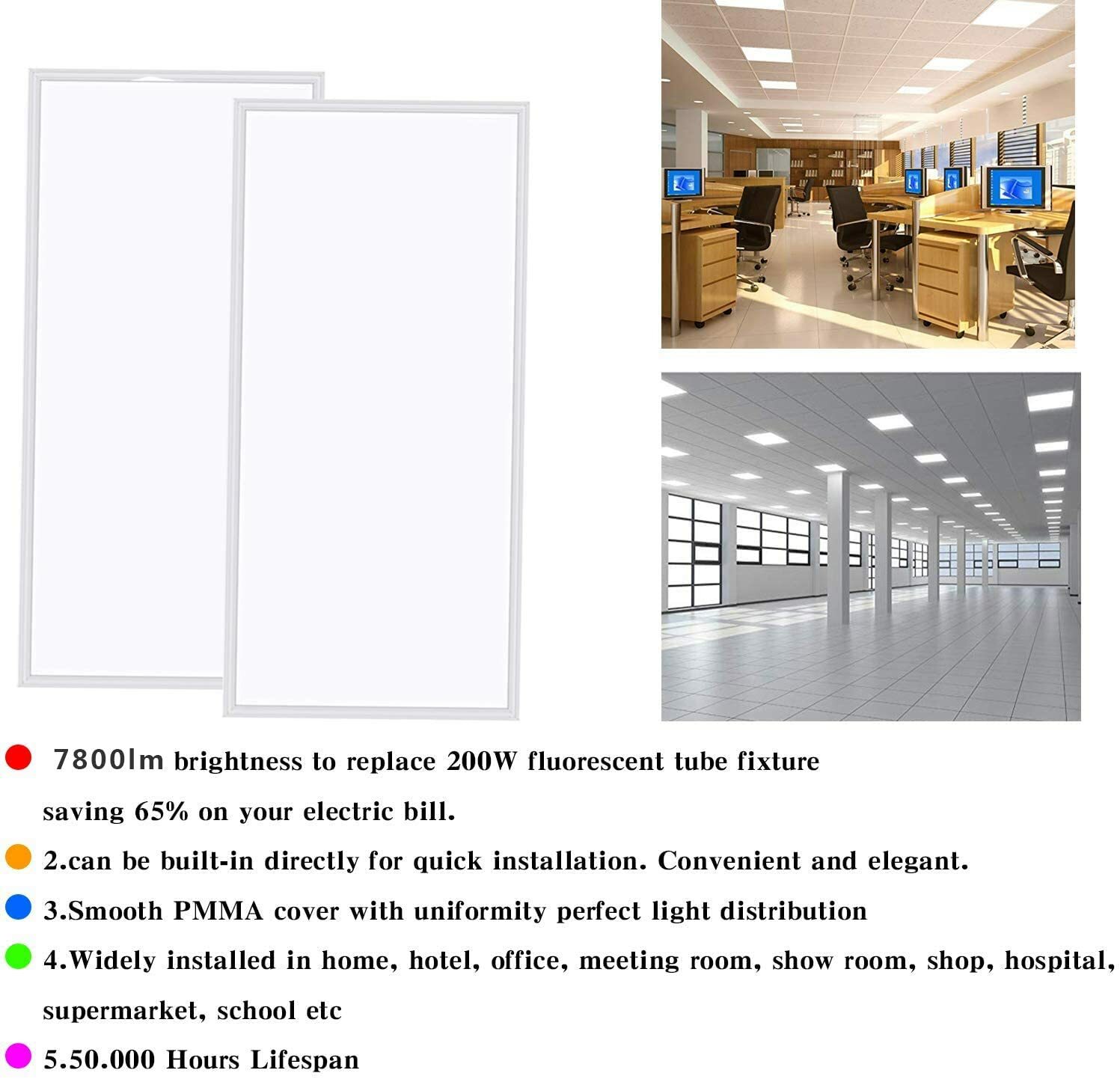 4PC LED 2×4 Drop-in Ceiling Panels,Replacement lighting,LED Ceiling Light 5000k