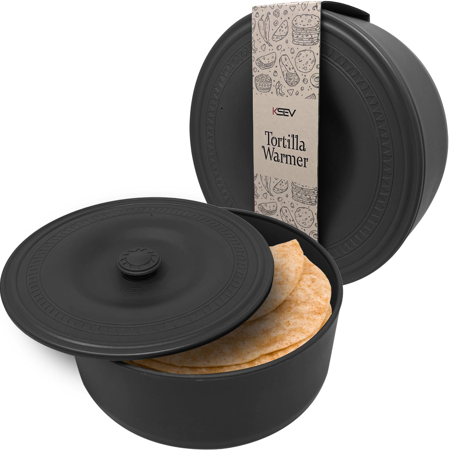 Tortilla Warmer (9″ X 3.1″-Inch) Insulated Container with Lid, Fits up to 20 Tor