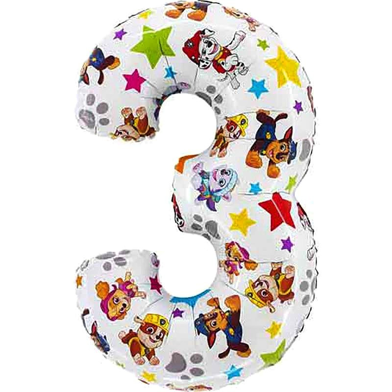 Paw Patrol Number 3 Giant Balloon Foil 66cm / 26 in – Supplied Uninflated