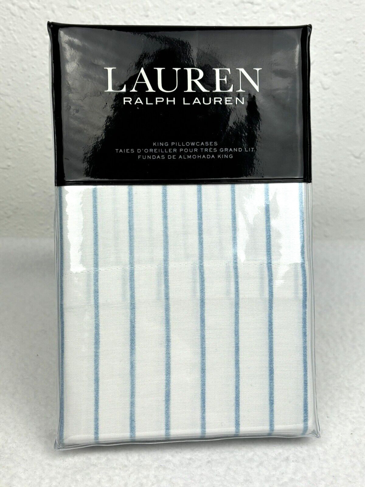RALPH LAUREN KING Spencer Stripe Sateen Pillowcases Aqua Blue 100% Cotton