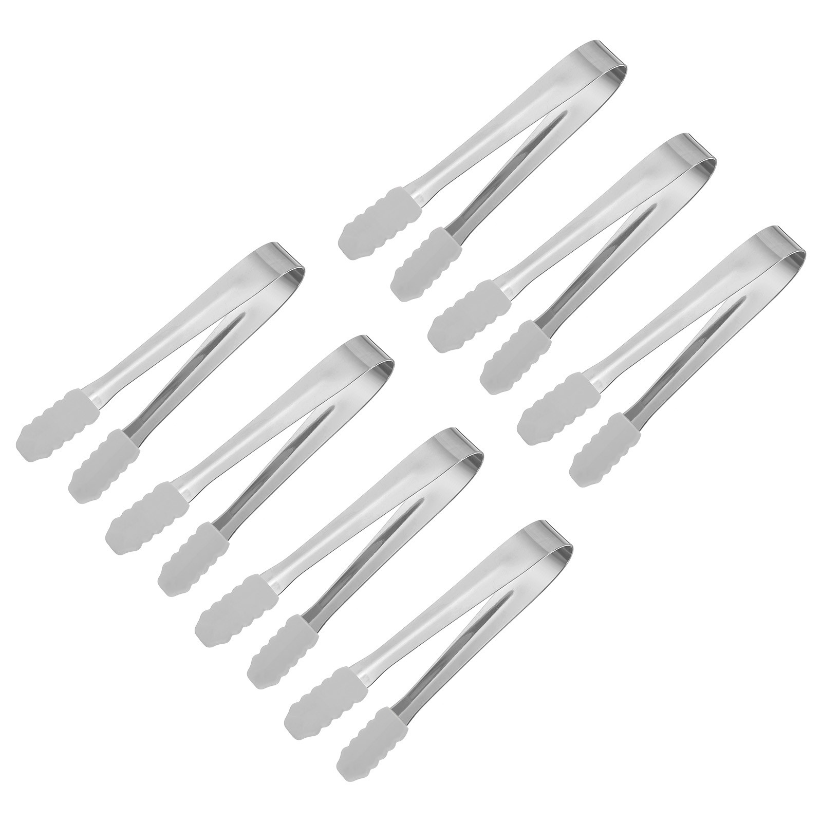 7pcs Serving Tongs 5.3Inch Stainless Steel Ice Tongs with Silicone Silver