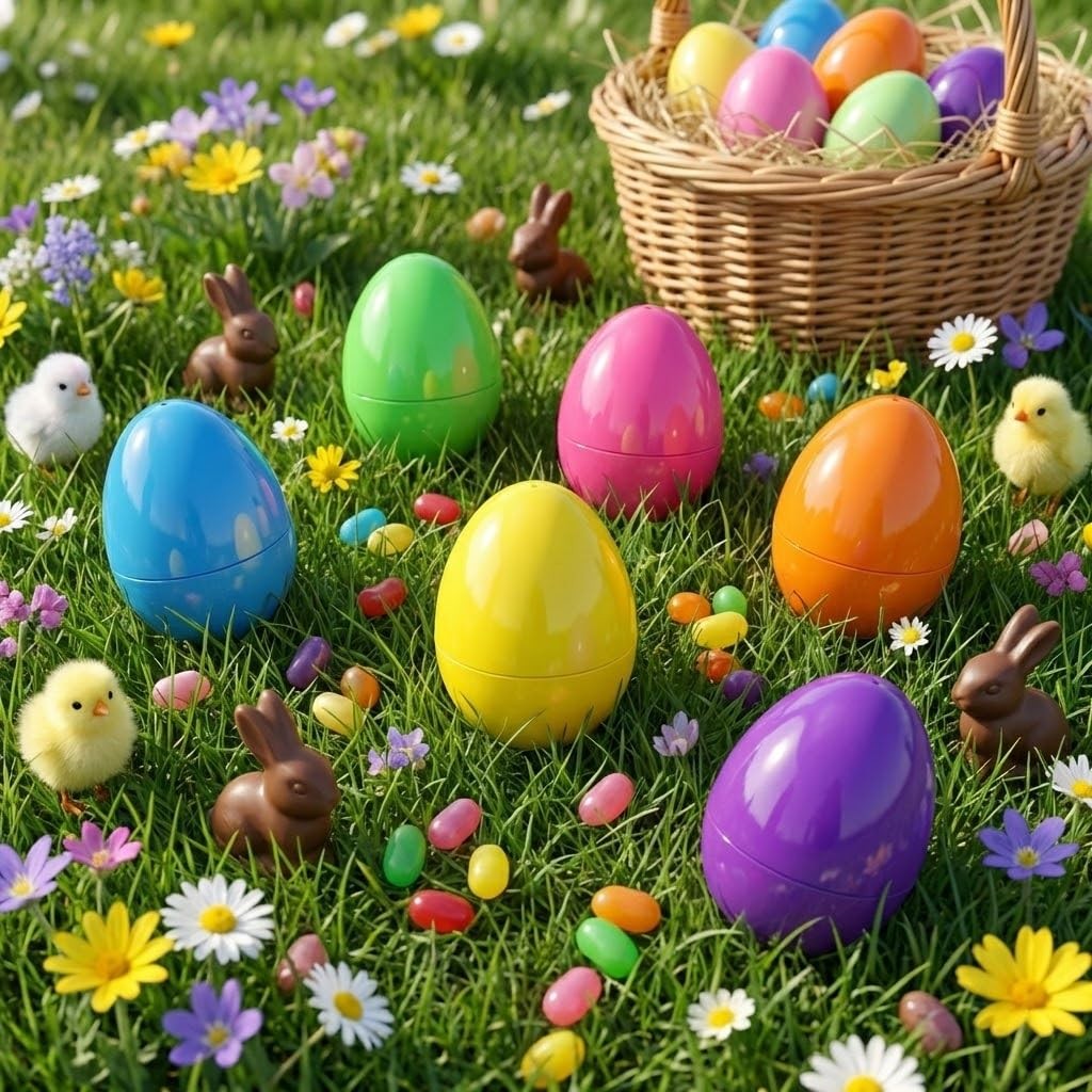 Easter Eggs Decorations Plastic Large: 5 Inch 6 Pack Jumbo Fillable Colorful …