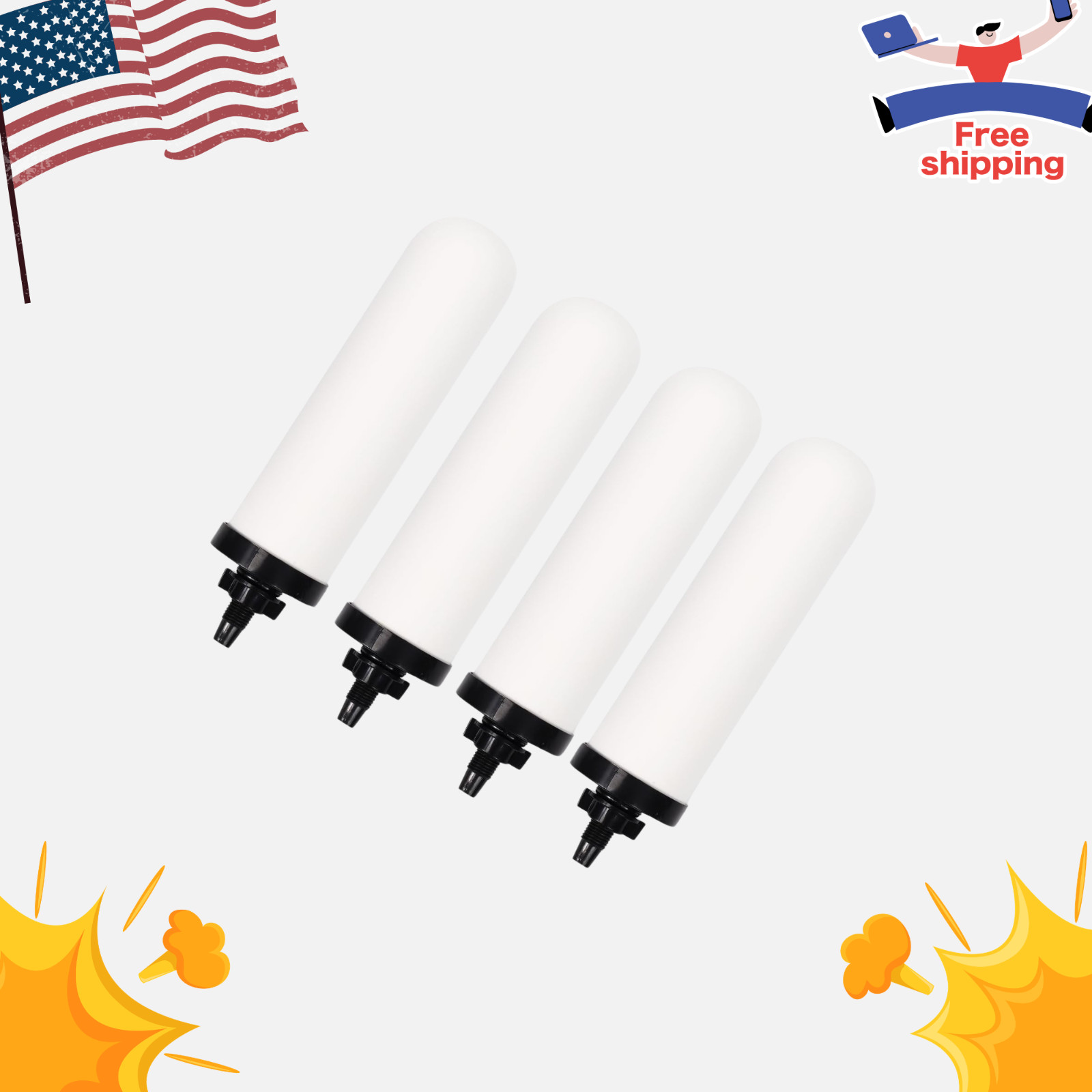 NEW 4 Pack 7″ Gravity Water Ceramic Replacement Filter Activated Carbon 7In
