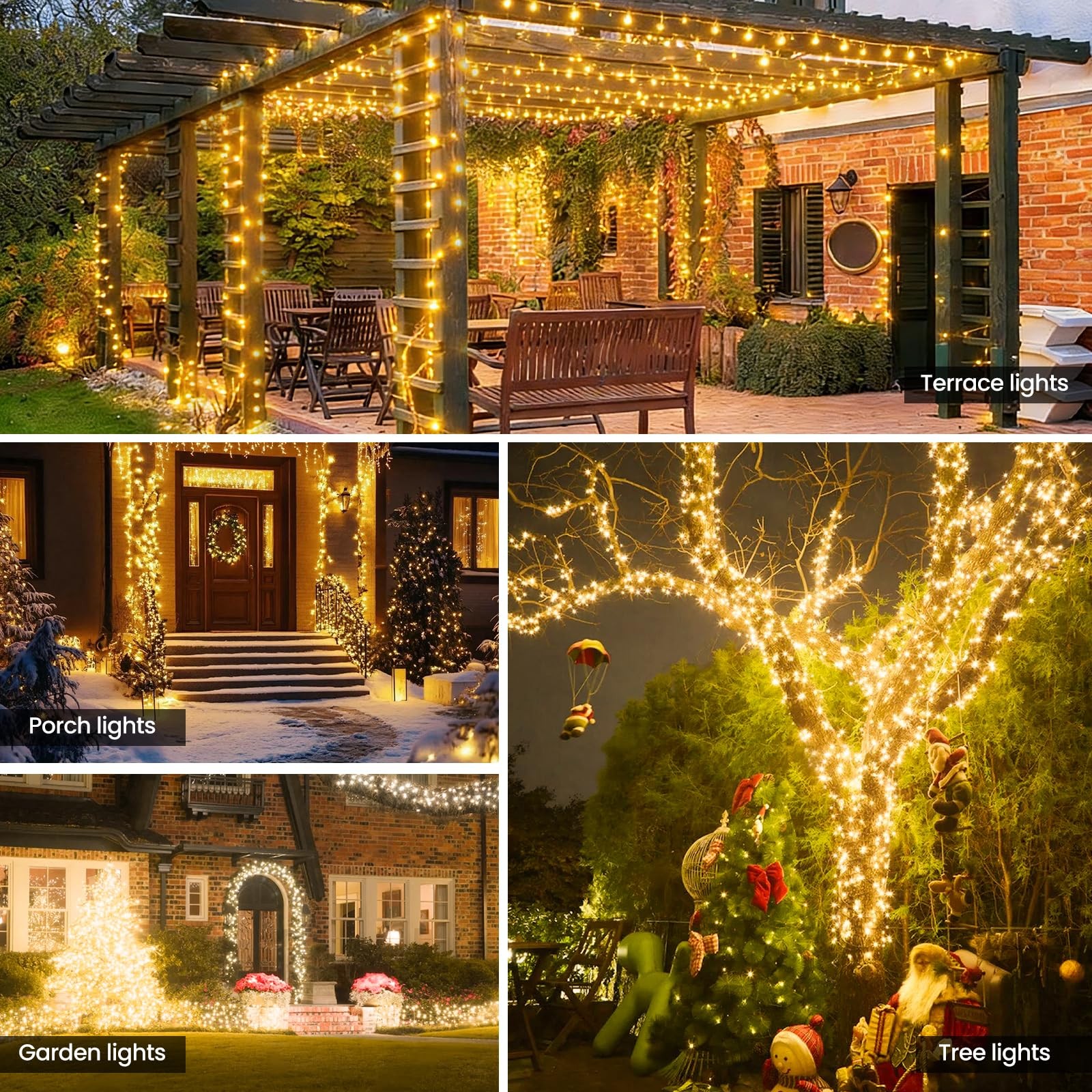 Moettany 23FT 50LED Solar Warm White Outdoor String Lights, 8 Modes, Waterproof