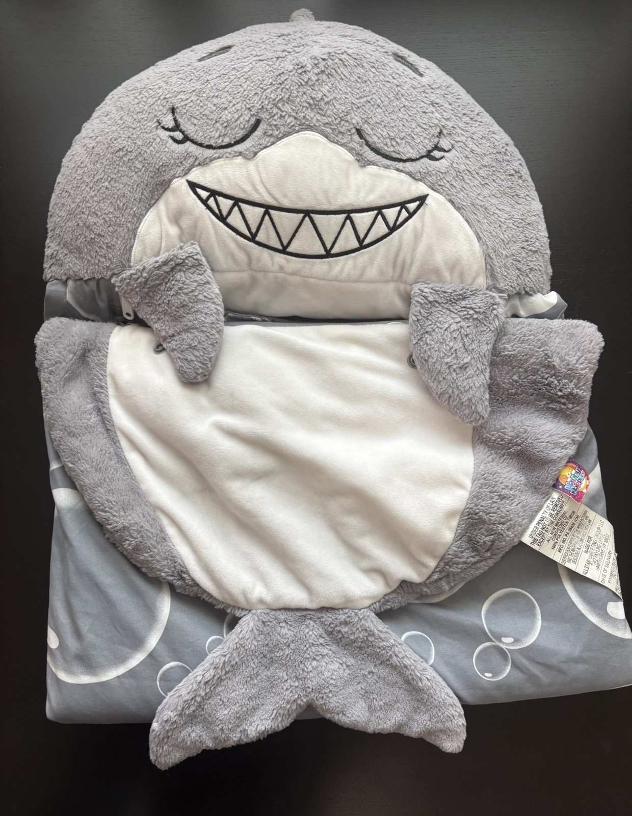 HAPPY NAPPERS Gray Shark MEDIUM Sleeping Bag Packaging is DISTRESSED, Non-Retail