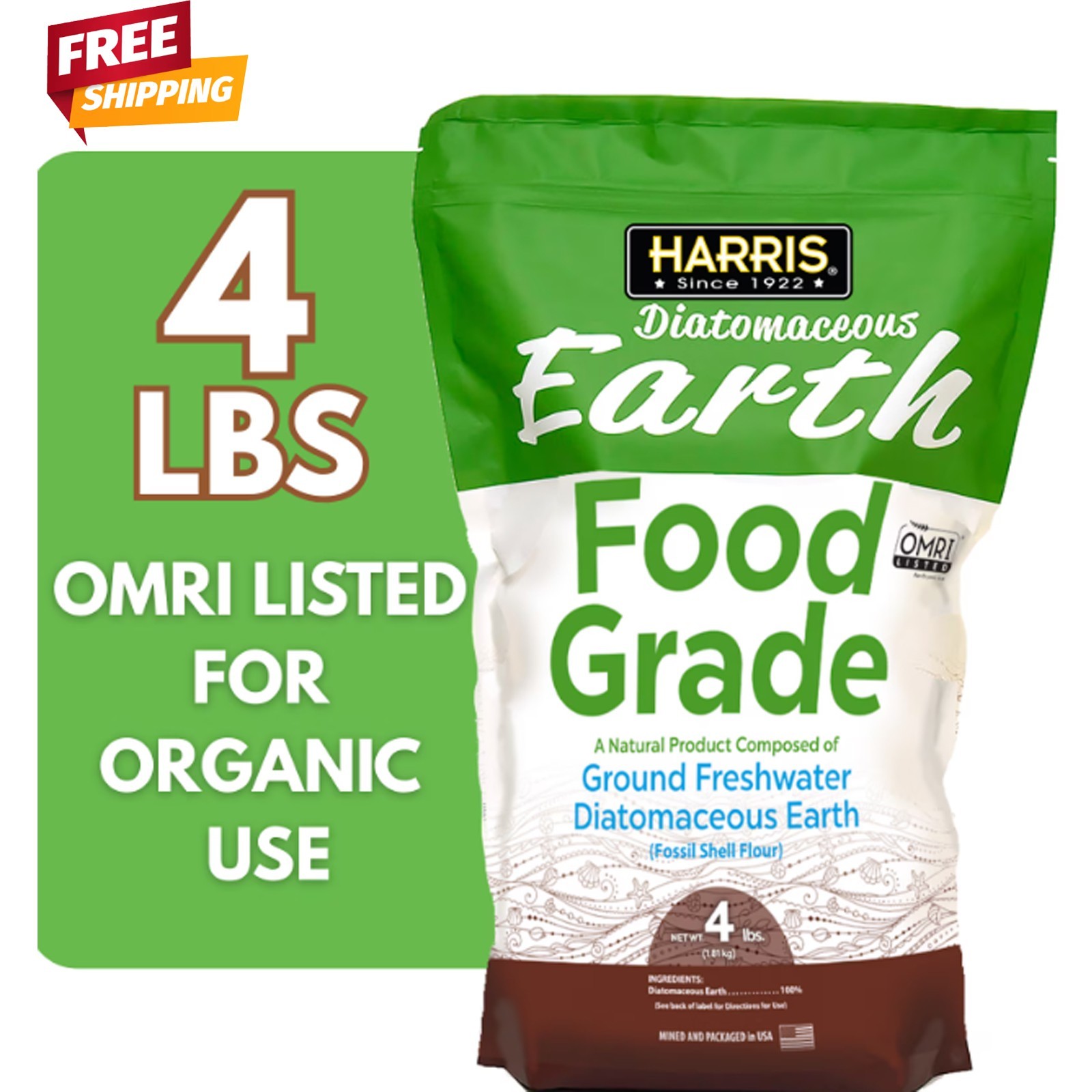 Diatomaceous Earth Powder OMRI Listed Organic Use 4lb Bag – Free Shipping