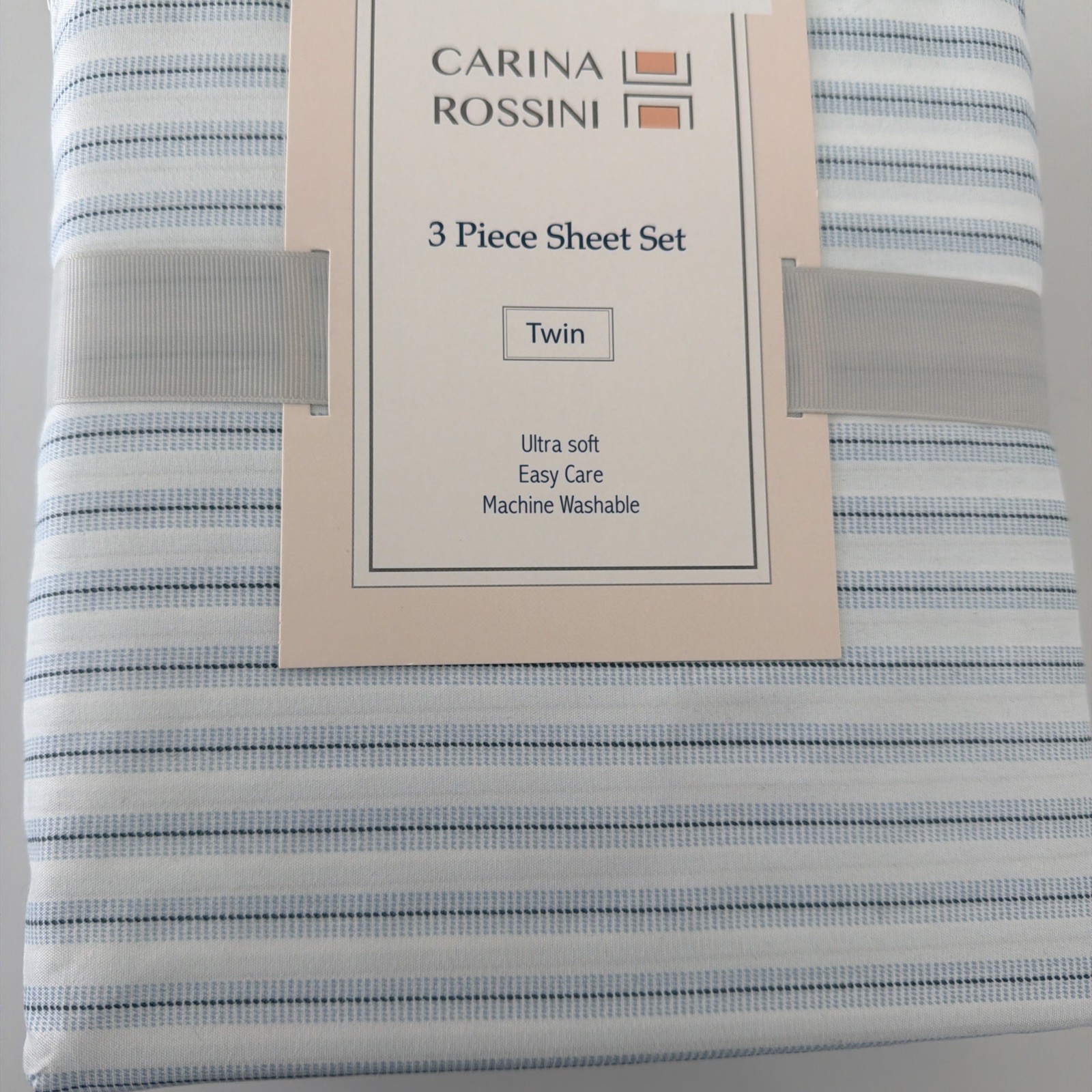3 Piece Twin Size Bed Sheet Set Pin Stripe Pattern Ultra Soft Easy Care