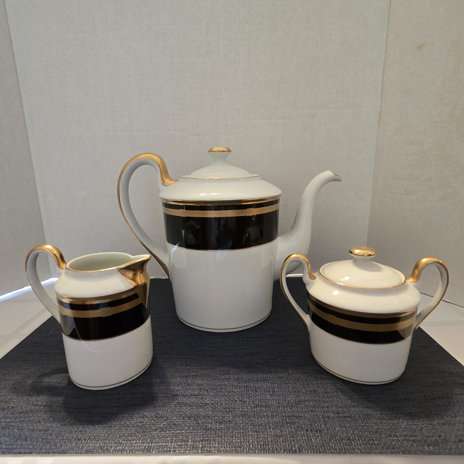 CHRISTIAN DIOR GAUDRON ONYX TEA/COFFEE POT SUGAR & CREAMER SET WITH LIDS
