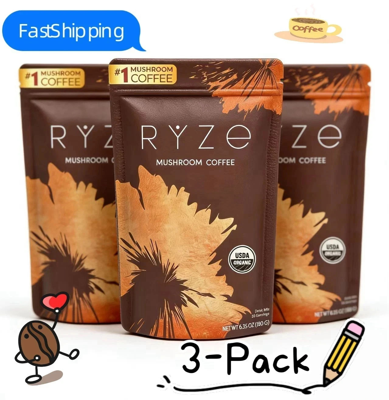 RYSE Mushroom Coffee – 3-Pac
