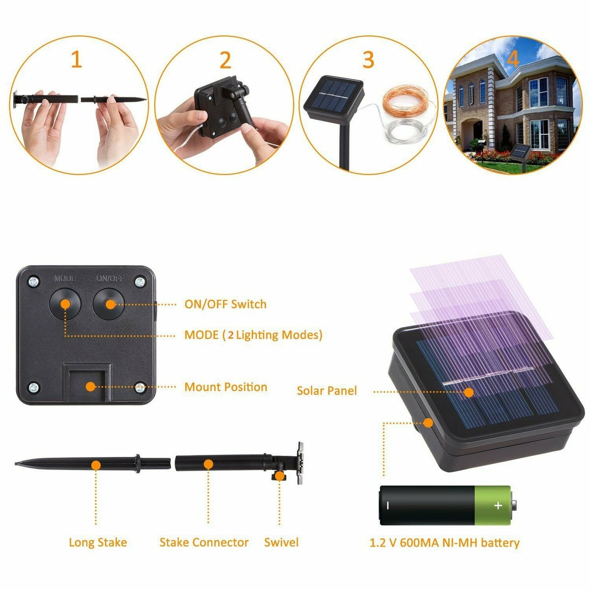 Solar Powered Led Rope Patio String Fairy Lights Waterproof Outdoor Garden Decor