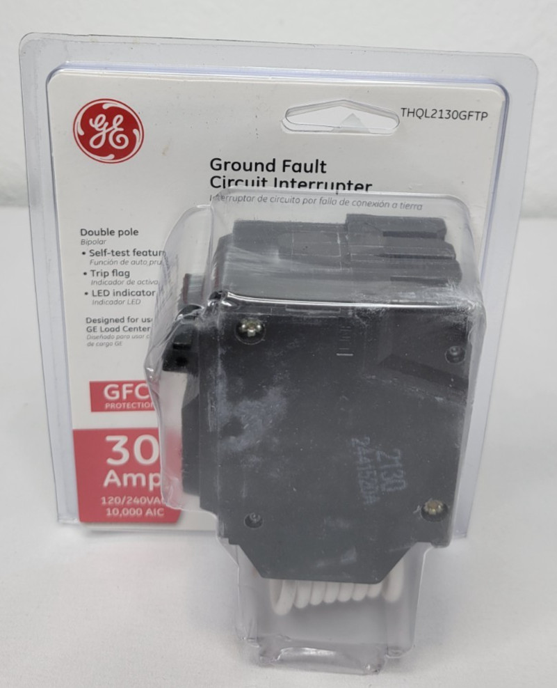 New GE THQL2130GFTP 30 Amp Double Pole GFCI Circuit Breaker Sealed