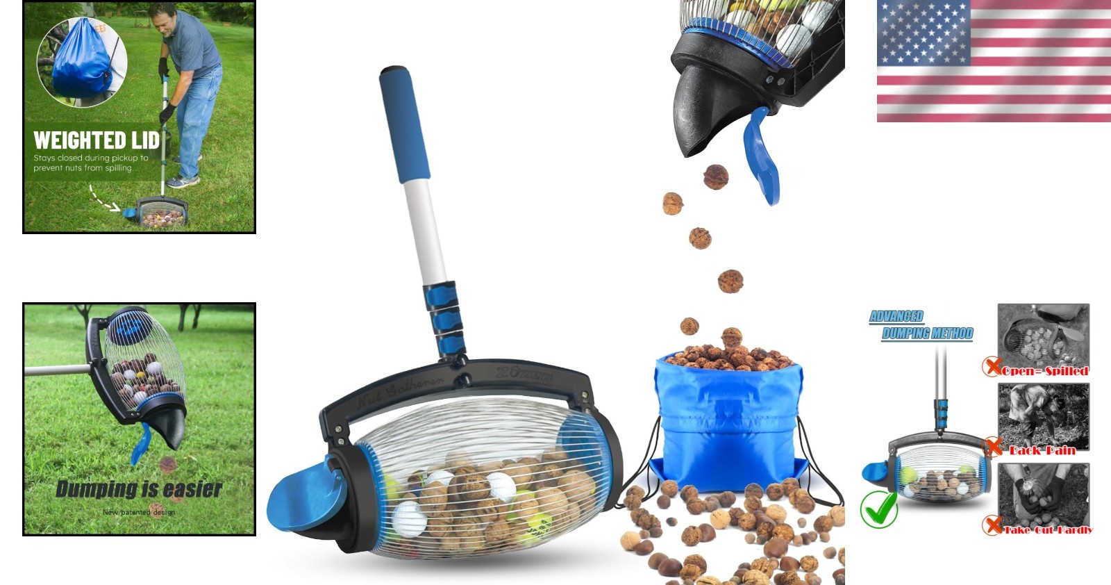 Nut Gatherer Tool for Pecans, Walnuts, Chestnuts