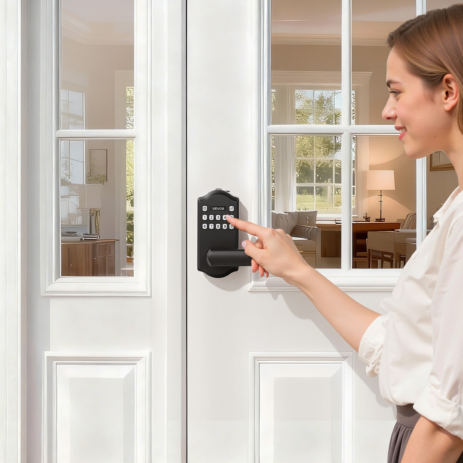 VEVOR Keyless Entry Door Lock with Handle Electronic Lever Handle Matte Black