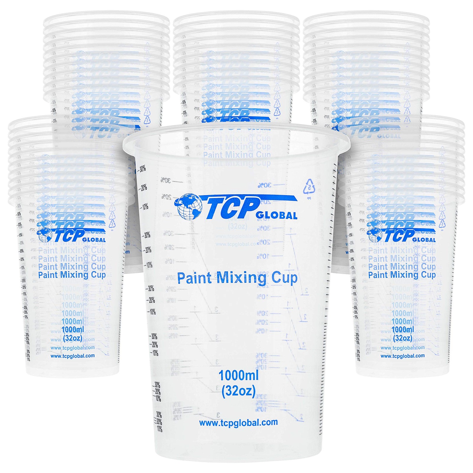 32 oz. (1000ml) Graduated Plastic Mixing Cups (Box of 50) – Disposable Plasti…