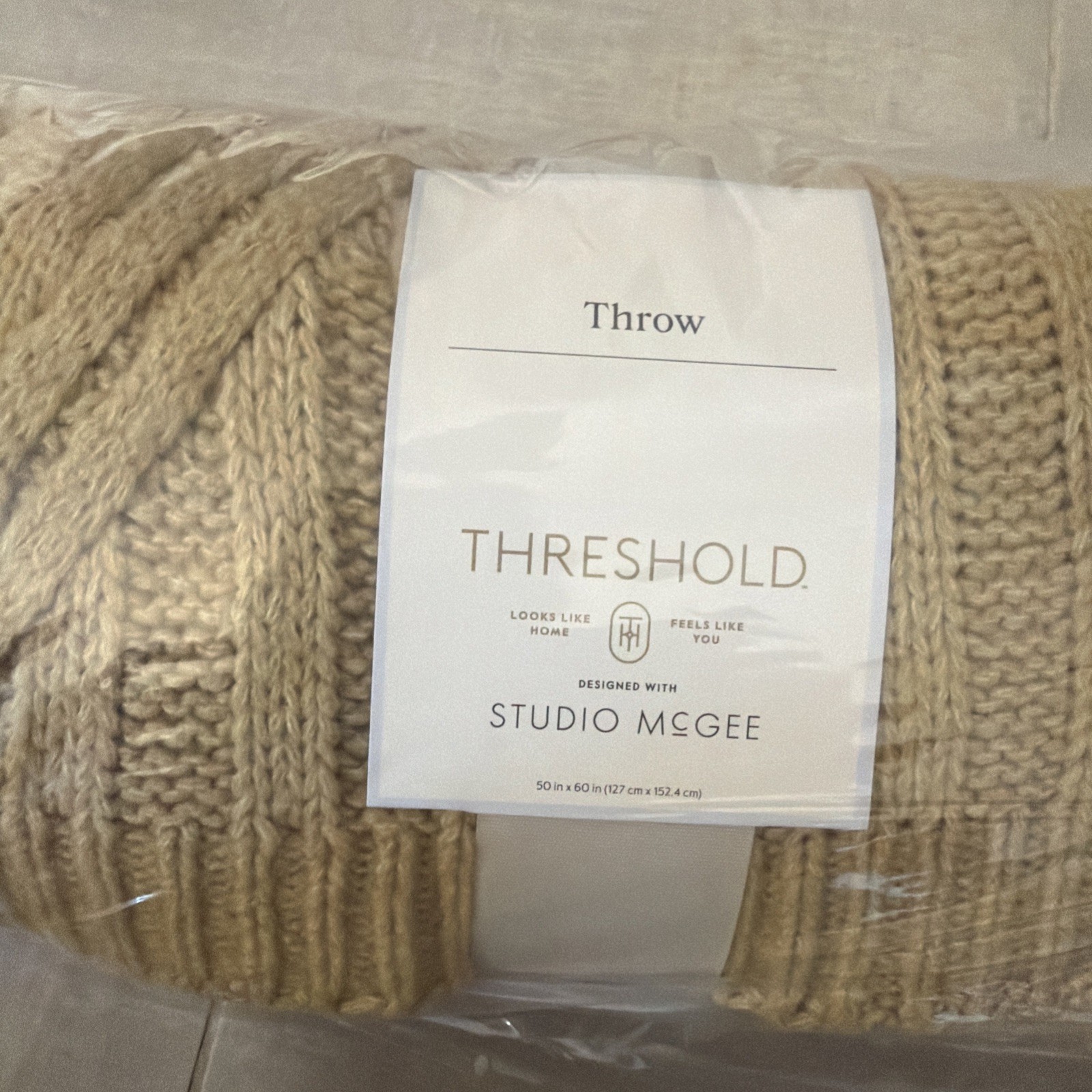 Threshold Throw Blanket Crochet Tan Beige Color Sweater Feel Studio McGee